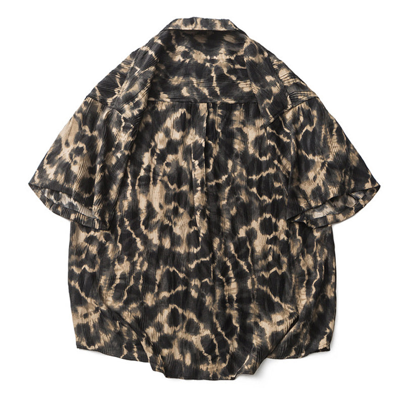 New summer color combination leopard print short sleeve shirt