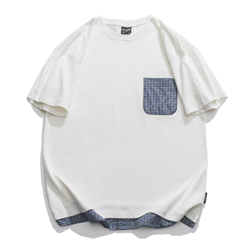 夏新作 フェイクレイヤード チェック Tシャツ
