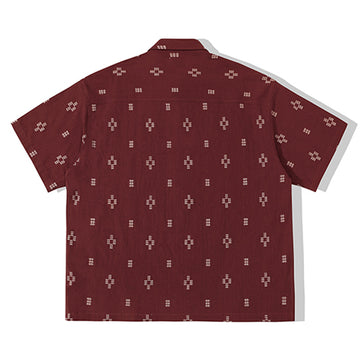 Sashiko-style jacquard cotton-linen short-sleeved shirt