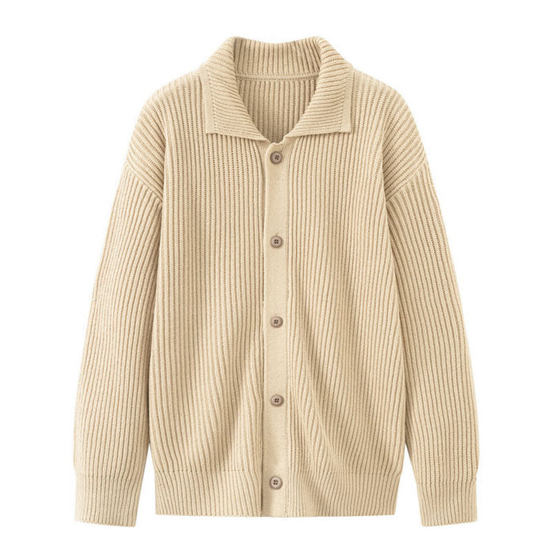 Business & Casual Collared Rib Knit Cardigan