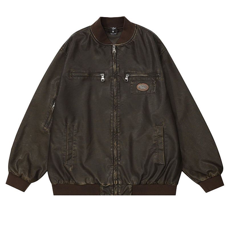 American Casual Retro Wash PU Leather Jacket