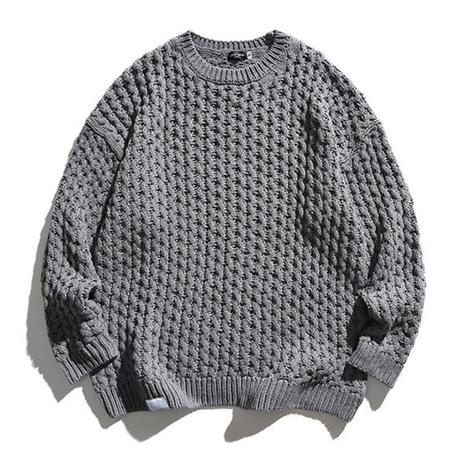 Solid color pullover knit round neck sweater