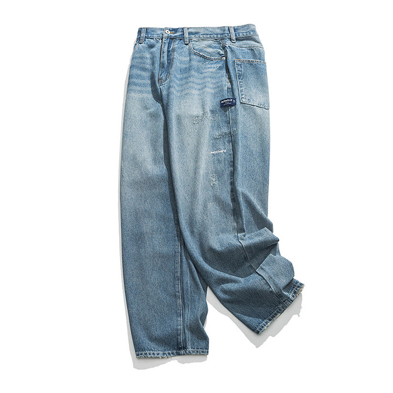 Washed Pocket Straight Denim Pants