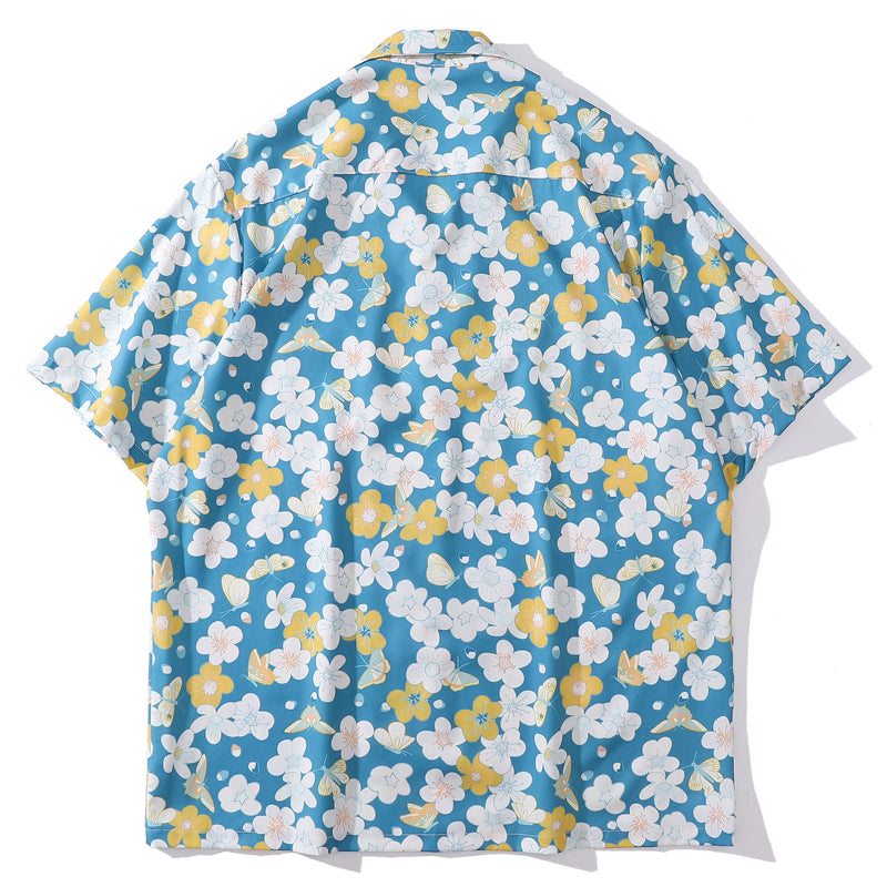 New summer color combination floral print short sleeve shirt