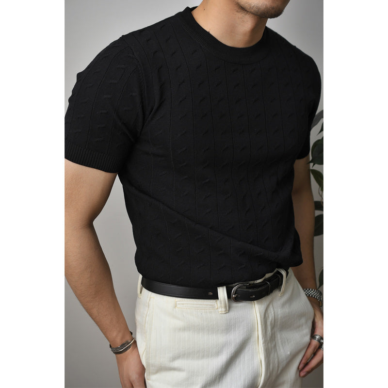 Slim American retro knit short sleeve T-shirt