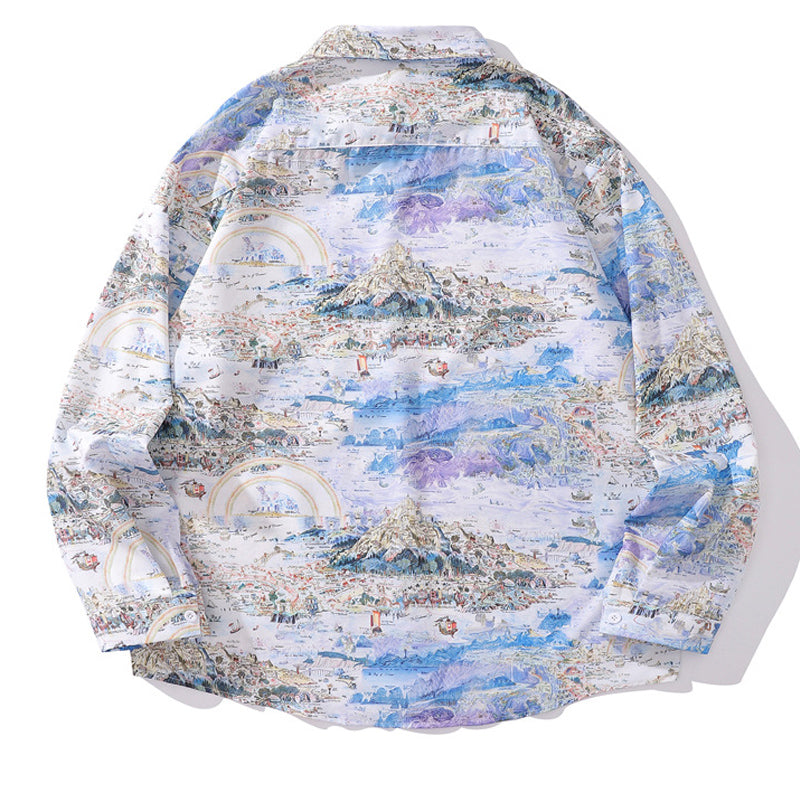 natural charm landscape print illustration long sleeve shirt