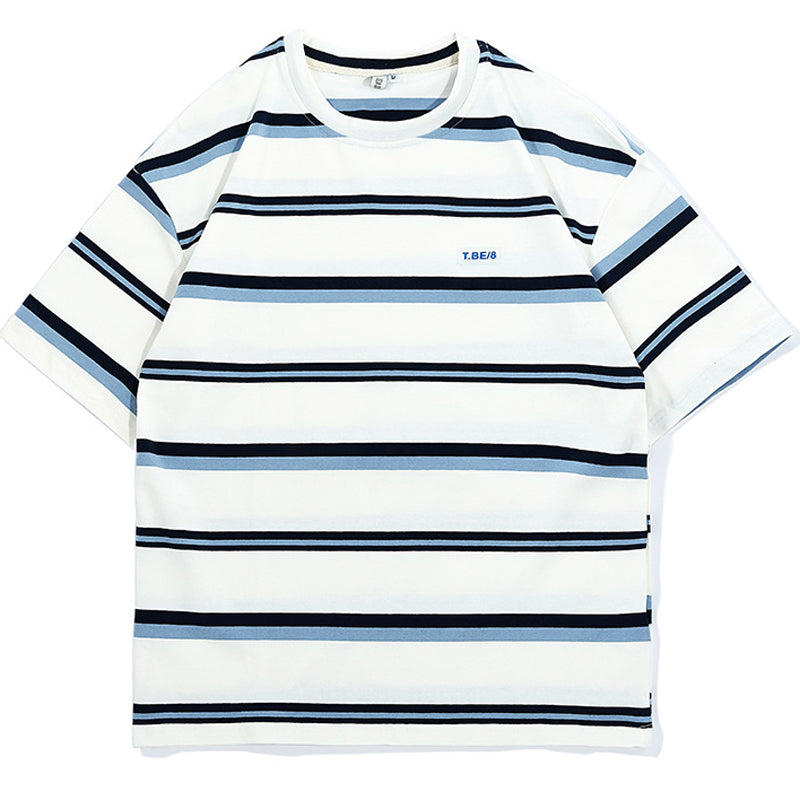 New summer border-switched crew neck T-shirt