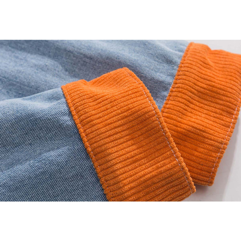 Orange corduroy washed denim jacket