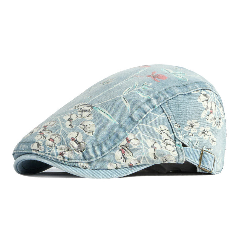 Ethnic print washed denim cap