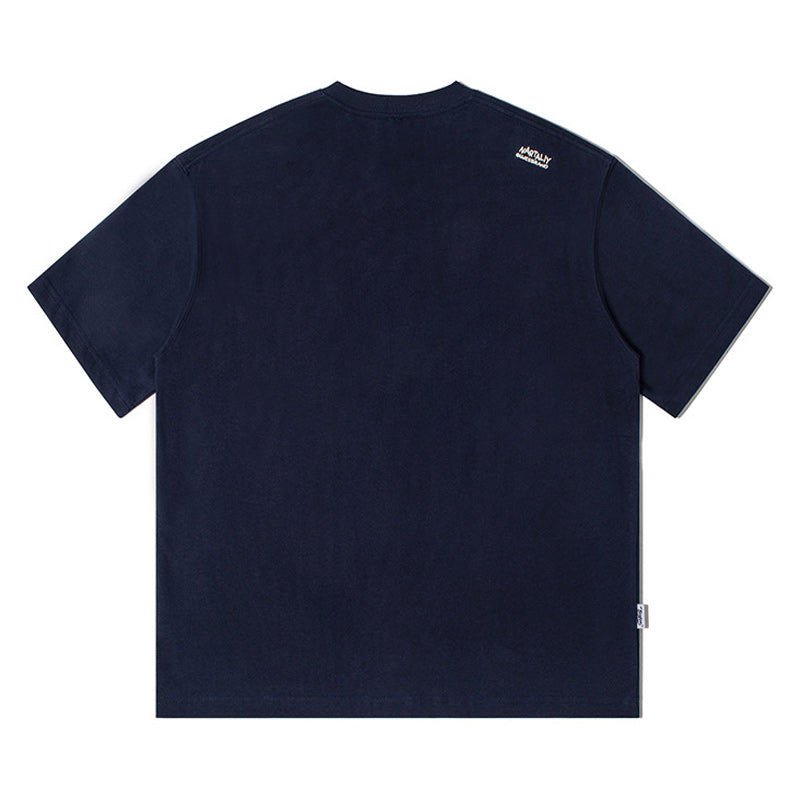 Embroidered pocket plain casual short sleeve T-shirt