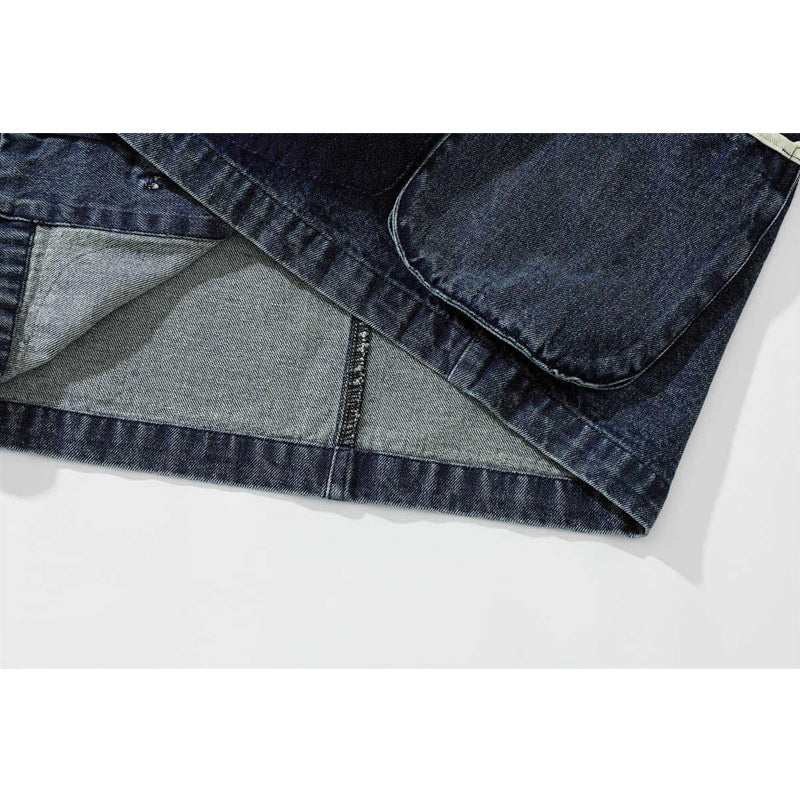 Chinese Button & Zip Collarless Denim Jacket