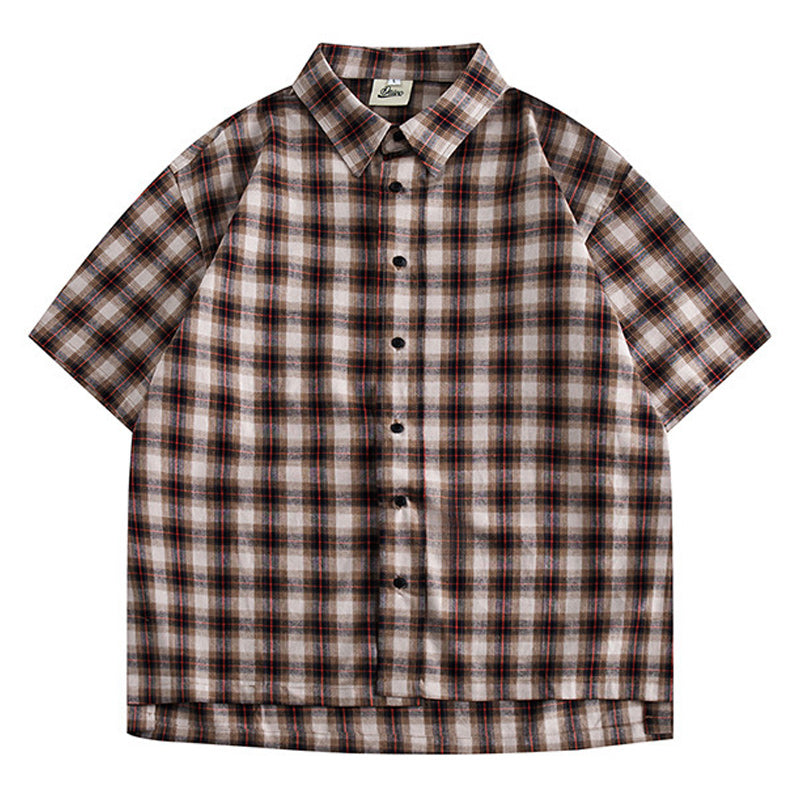 Classic check pattern work short-sleeved shirt