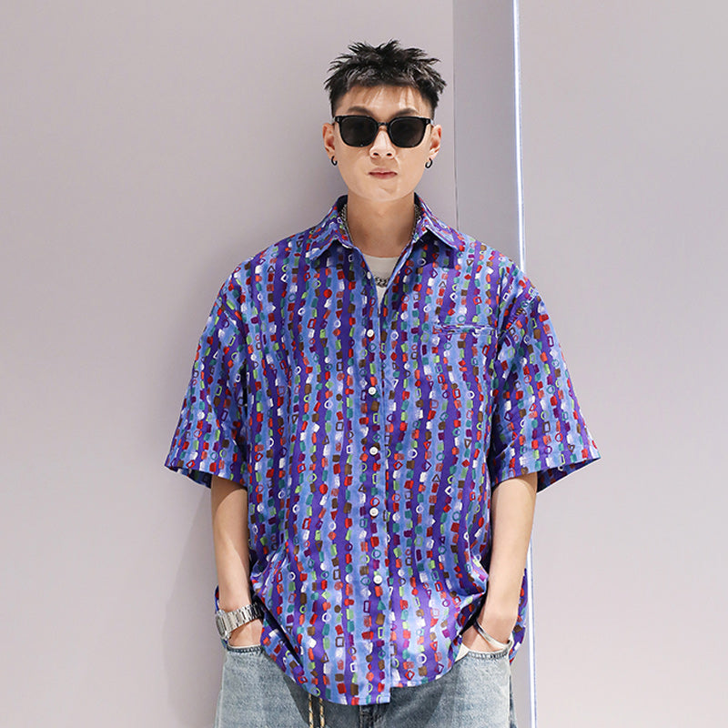 Purple graffiti all-over print aloha short-sleeved shirt