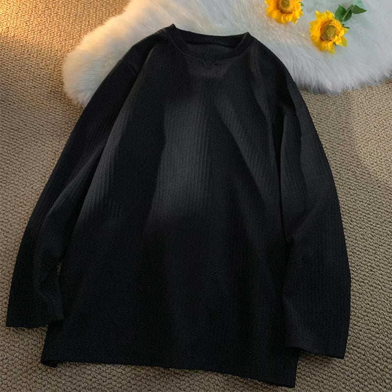 New Spring Plain V-Neck Long Sleeve T-Shirt M-5XL