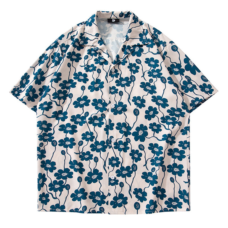 Cuban color floral print aloha shirt short sleeve