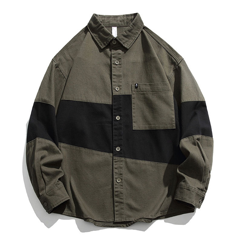 Retro-style pocket long-sleeved shirt