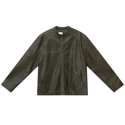 American casual retro washed PU leather jacket