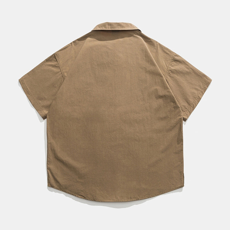 Classic plain hedgework short-sleeved shirt