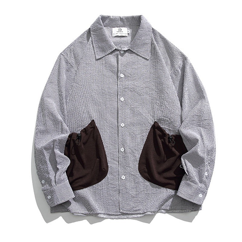 New striped color combination pocket long sleeve shirt