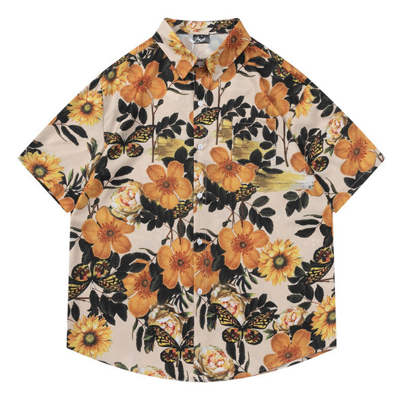 Retro "Sunflower" all-over print short-sleeved shirt