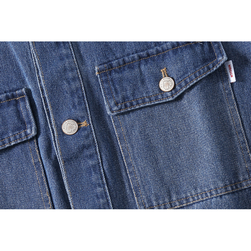 Washed denim vest with elastic hem