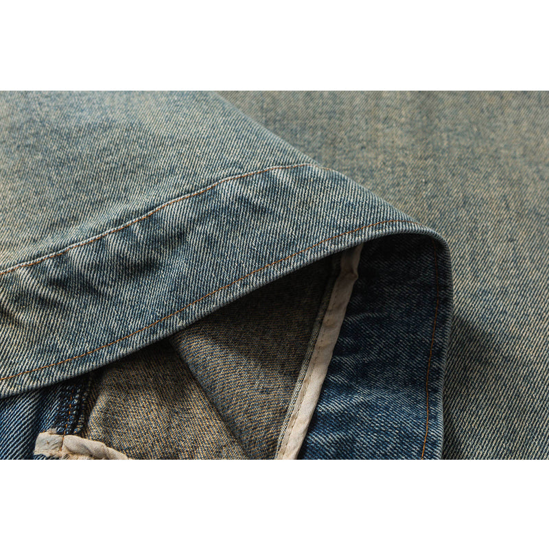 Stand collar washed denim embroidered jacket
