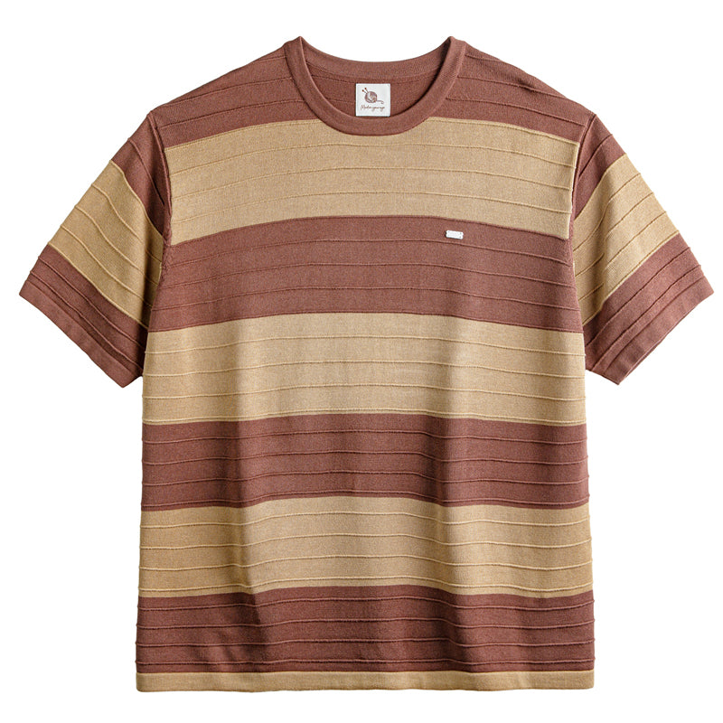 "3D-STRIPE" Border Pattern Linen-Like Knit Tee
