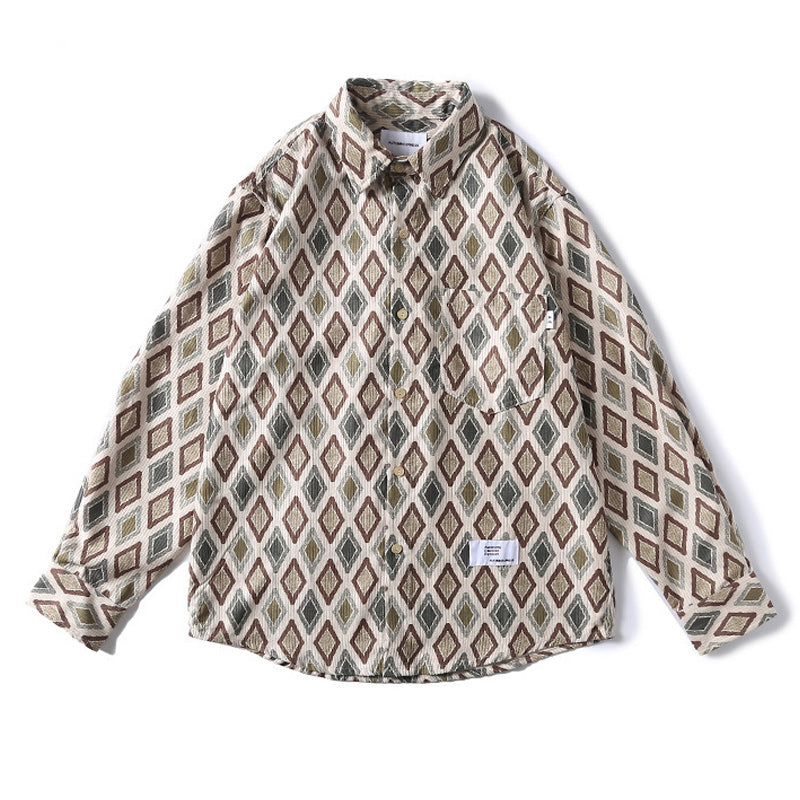 Geometric Print Corduroy Long Sleeve Shirt