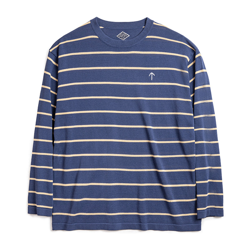 "Up Arrow" Embroidered Striped Knit Long Sleeve Tee