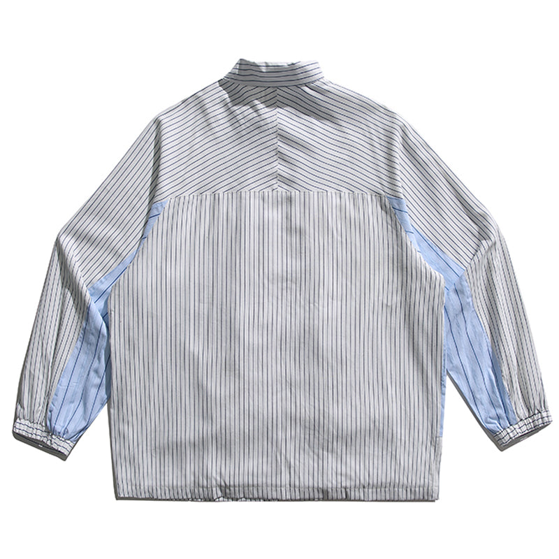 3D pocket 2-way striped pattern zip shirt