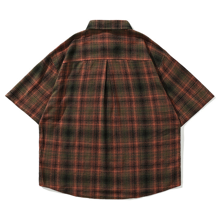 Dyed over-checked short-sleeved shirt