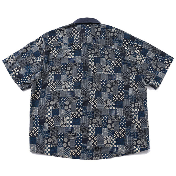 Vintage-style all-over pattern Chinese button-down shirt