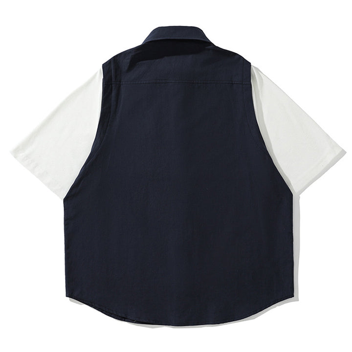 Faux layered cotton short sleeve shirt