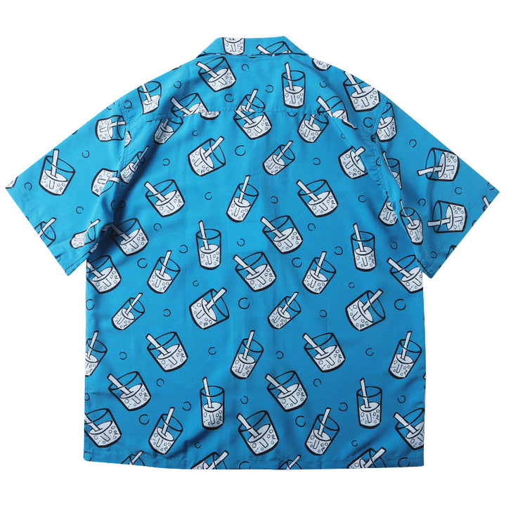Cartoon Cola Print Cuban Shirt