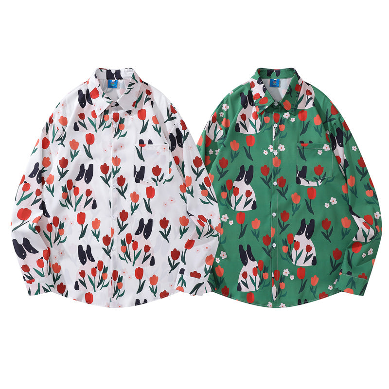 New for Autumn: "Dog and Flower" All-Over Print Long Sleeve Shirt