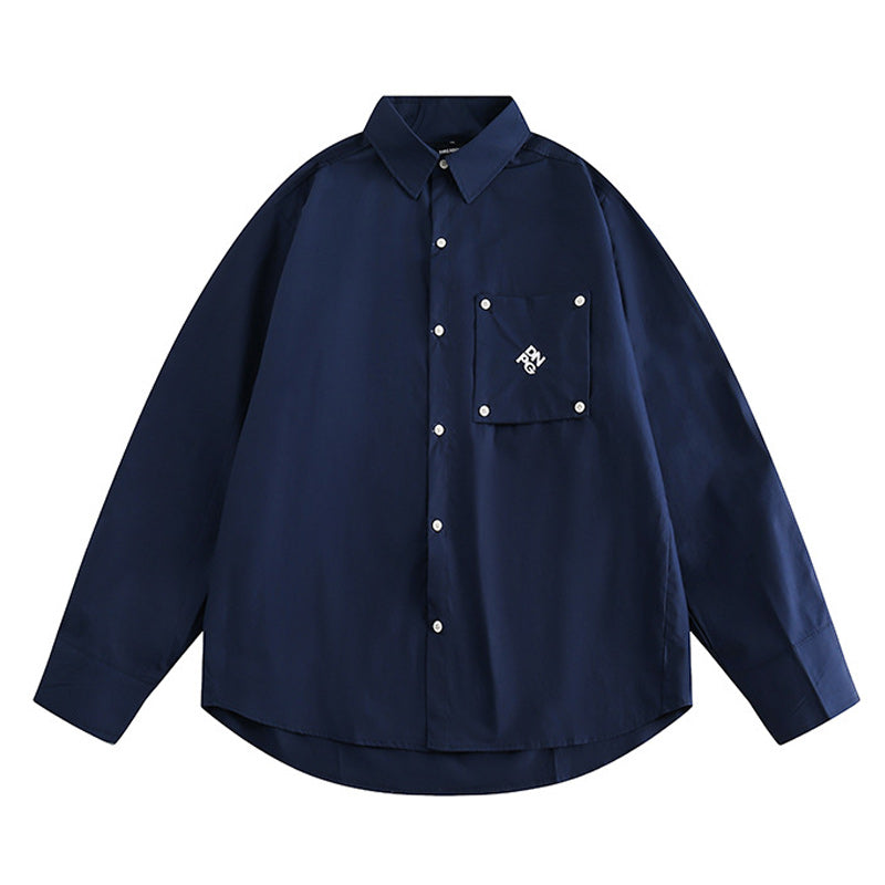 Classic plain pocket-decorated long-sleeved shirt