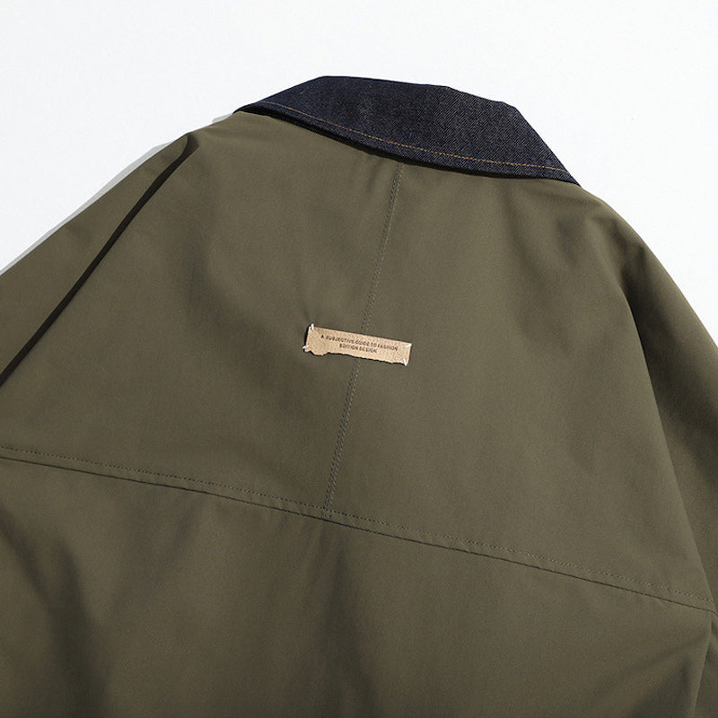 Denim-switched fake layered jacket