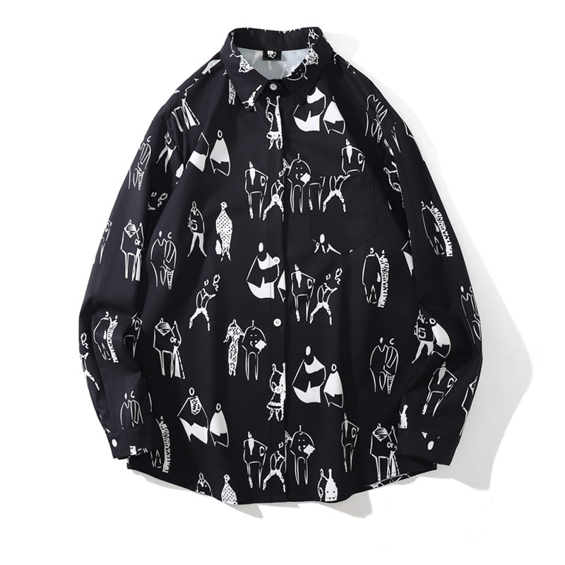 Classic black printed long-sleeved shirt