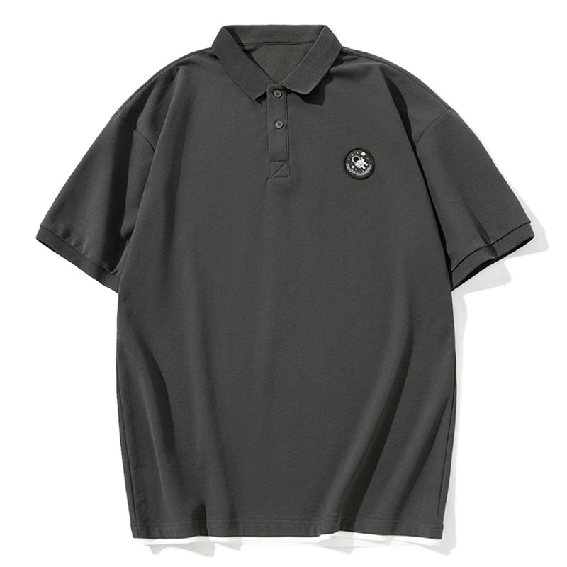 Retro British style plain folded neck polo shirt