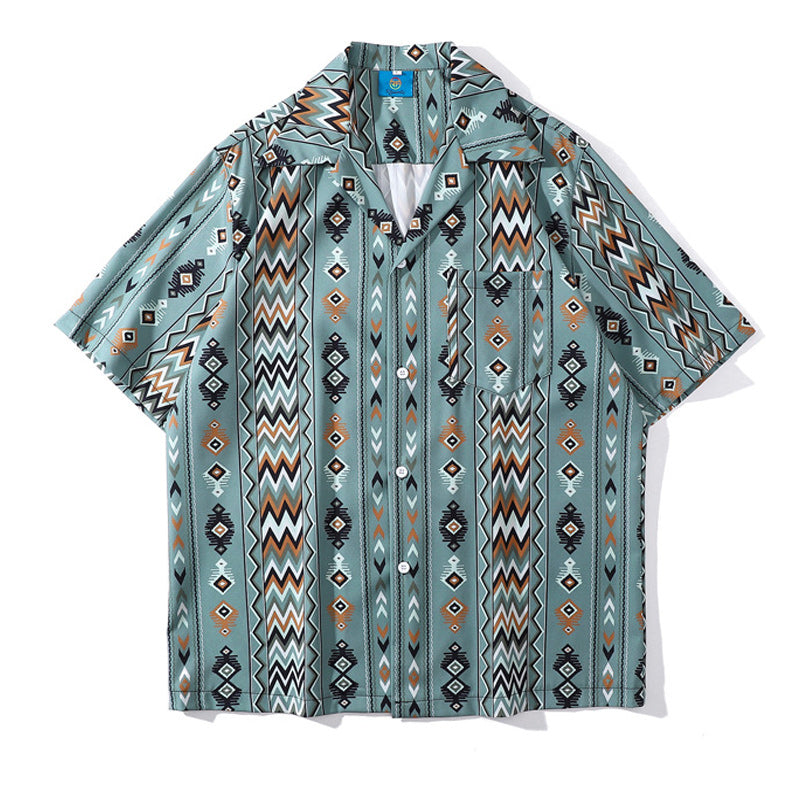 Cuban-colored colorful geometric pattern aloha shirt