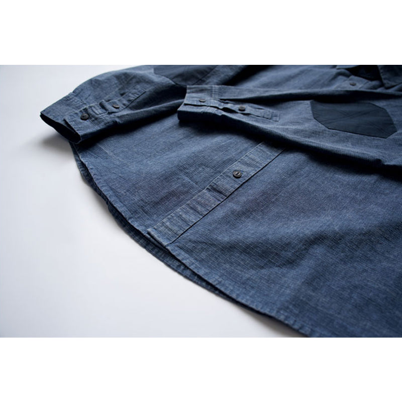 Elbow patch checkered indigo dyed shirt