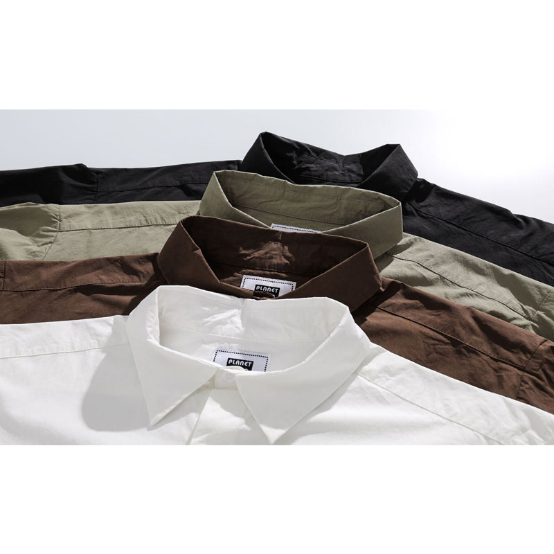 Solid color pocket work short sleeve shirt in four colors