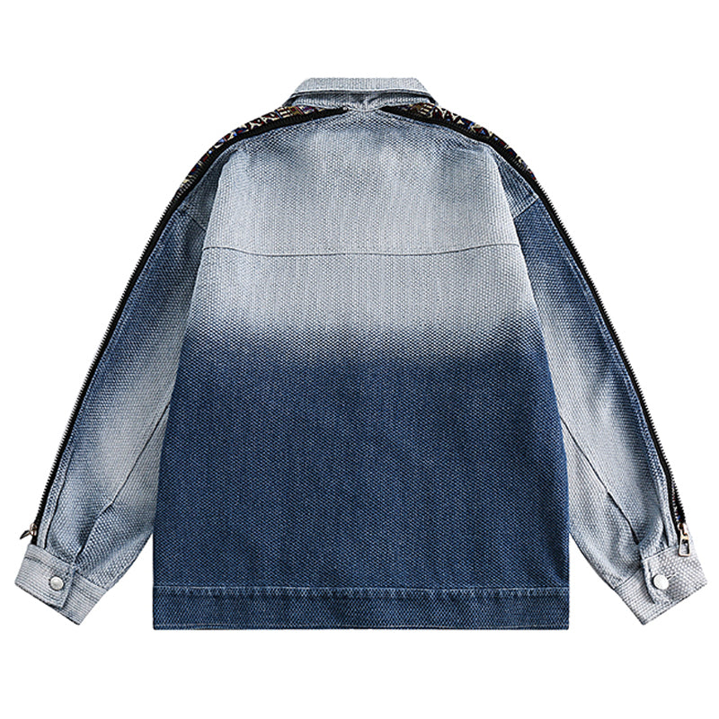 Original ethnic jacquard patchwork denim jacket
