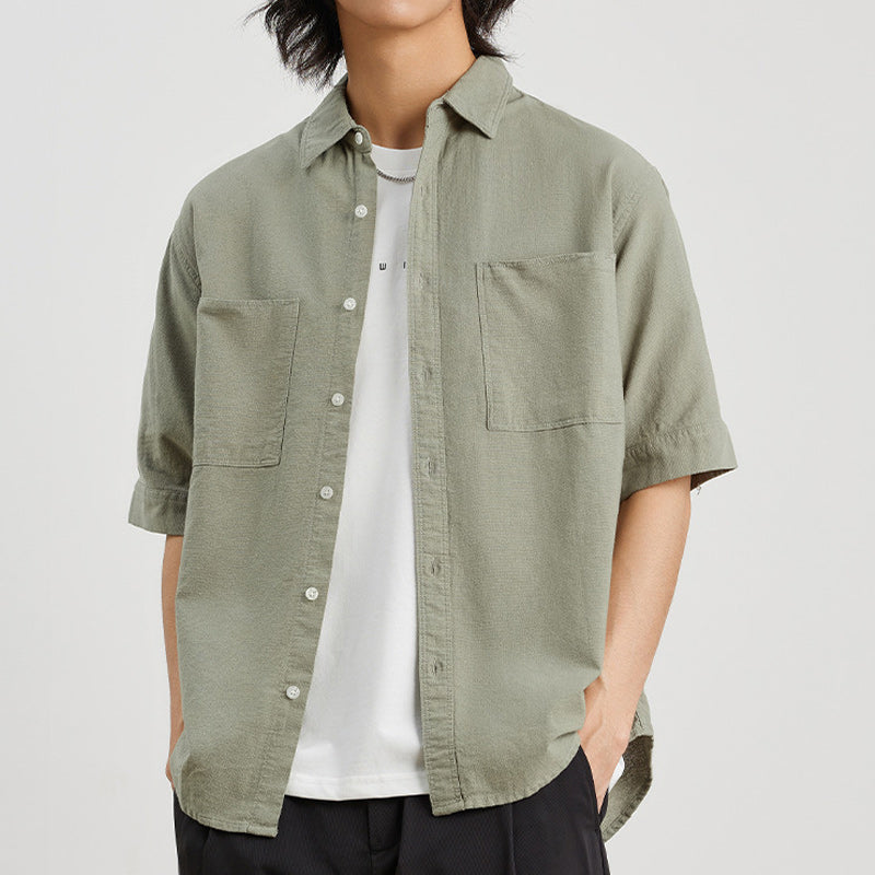 Fashionable simple plain pocket short sleeve shirt