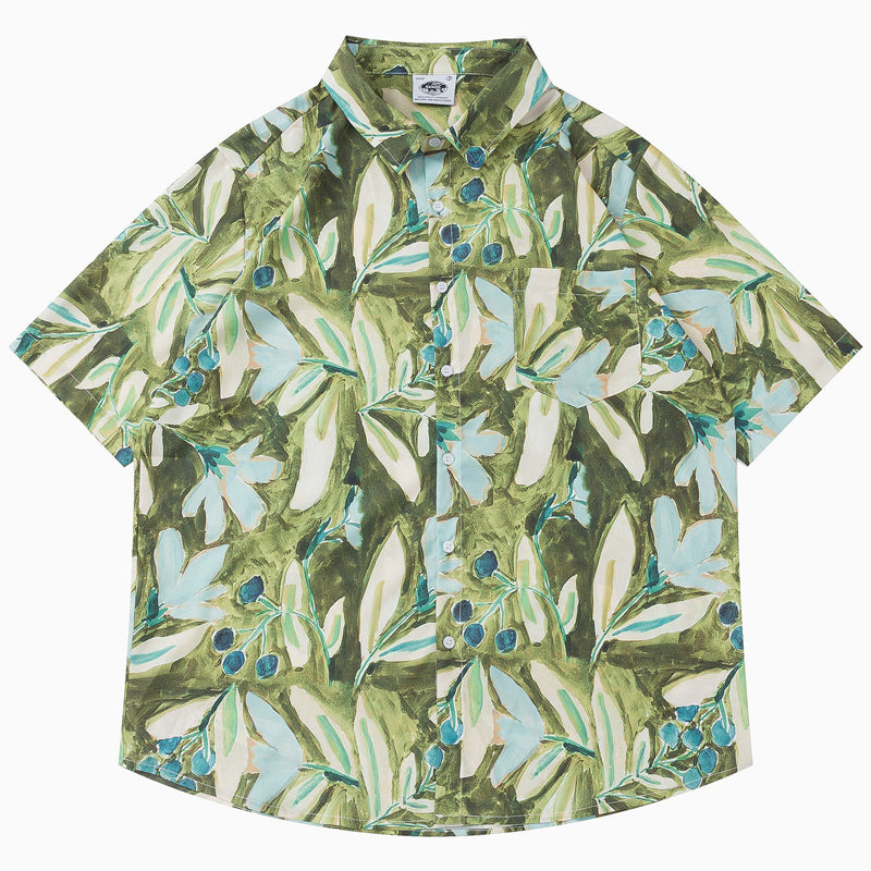 New for summer: Oil painting style floral print short sleeve shirt