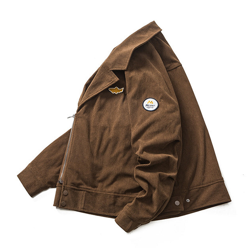Plain corduroy coat with label decoration
