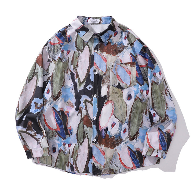 A long-sleeved shirt with an oil painting pattern perfect for autumn