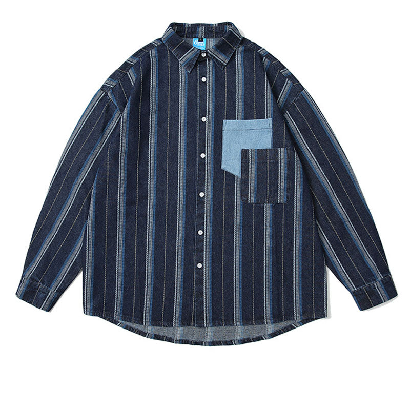 Striped pocket denim shirt