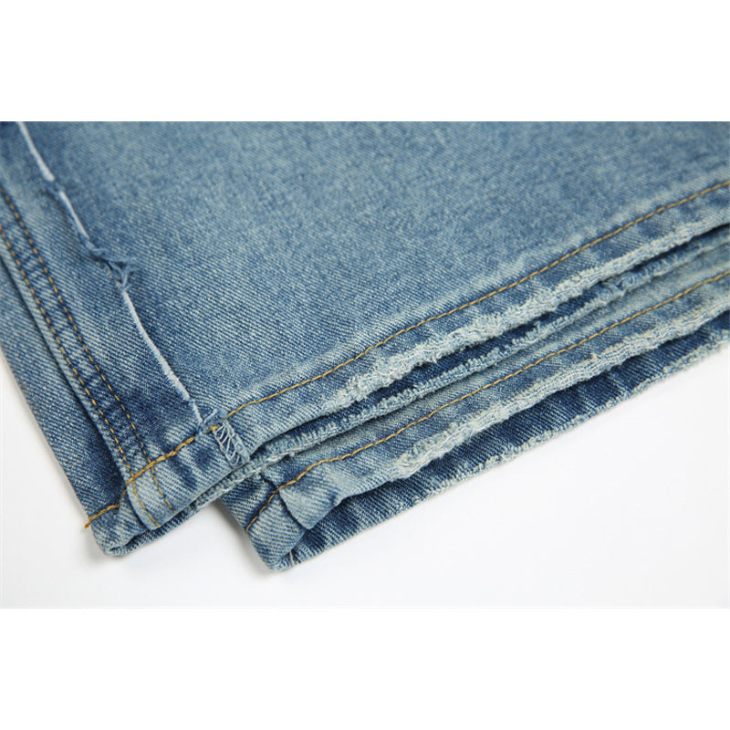 Distressed straight-leg jeans