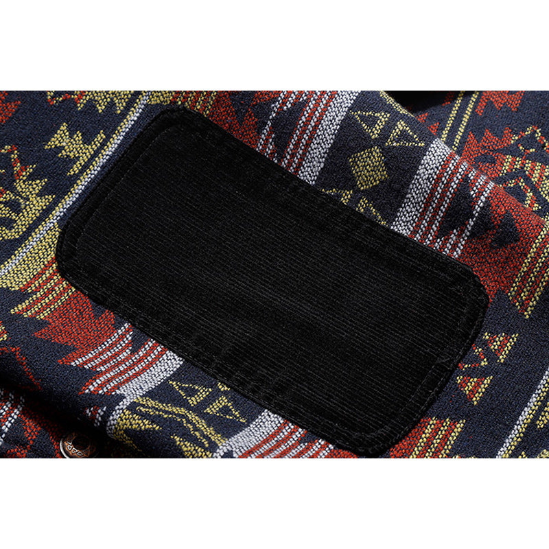 NAVAJO all-over print wool-blend tweed overshirt with elbow patches
